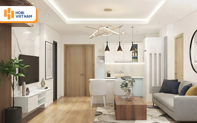Trần thạch cao giật cấp hiện đại, kết hợp đèn thả độc đáo và đèn led âm trần Trần thạch cao giật cấp hiện đại, kết hợp đèn thả độc đáo và đèn led âm trần
