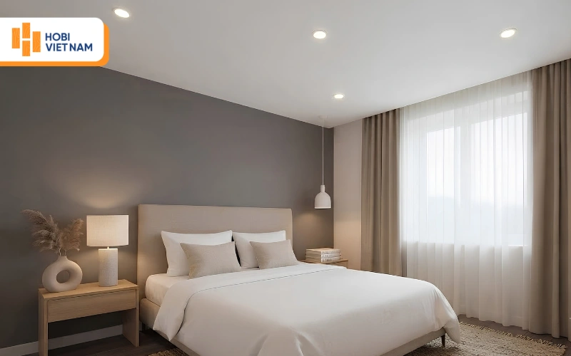 Mẫu trần thạch cao phẳng kết hợp đèn âm trần tinh tế, tối ưu không gian phòng Mẫu trần thạch cao phẳng kết hợp đèn âm trần tinh tế, tối ưu không gian phòng