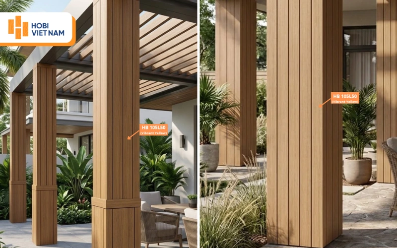 Ốp cột bằng thanh lam gỗ nhựa HB105L50 (Vibrant Yellow) bền đẹp cho không gian ngoài trời Ốp cột bằng thanh lam gỗ nhựa HB105L50 (Vibrant Yellow) bền đẹp cho không gian ngoài trời