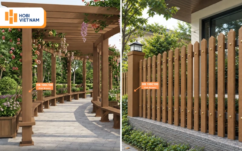 Trụ gỗ nhựa HB 100C100 (Oak Brown) dùng làm giàn hoa và hàng rào sang trọng Trụ gỗ nhựa HB 100C100 (Oak Brown) dùng làm giàn hoa và hàng rào sang trọng