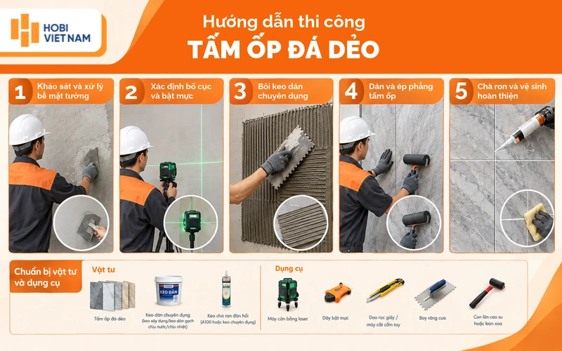 Hướng dẫn thi công tấm ốp đá dẻo đúng kỹ thuật Hướng dẫn thi công tấm ốp đá dẻo đúng kỹ thuật