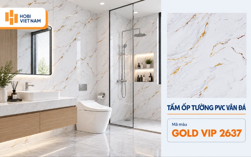 Mẫu ốp tường nhà vệ sinh vân đá cao cấp GOLD VIP 2637