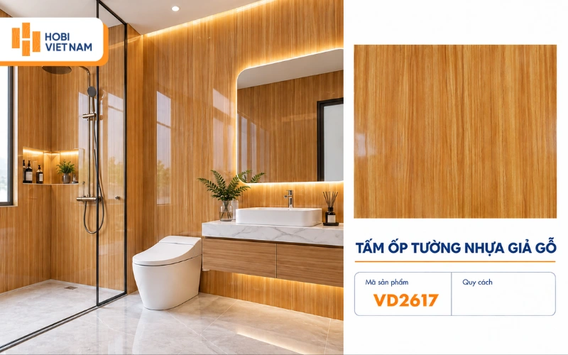 Tấm ốp tường nhà tắm giả gỗ cao cấp VD2617