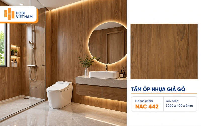 Tấm ốp tường nhà tắm giả gỗ cao cấp NAC 442