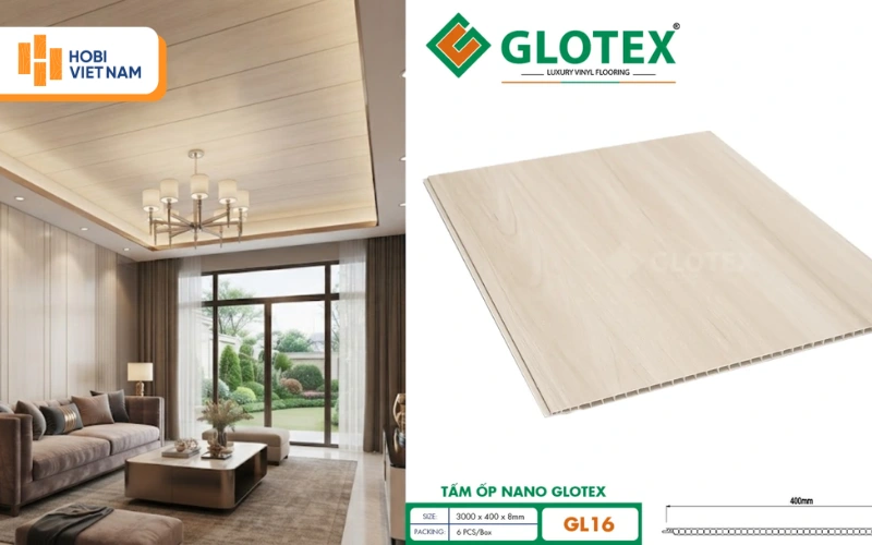 Tấm nhựa ốp Glotex giúp trần nhà sáng đẹp, hiện đại và tăng tính thẩm mỹ cho không gian